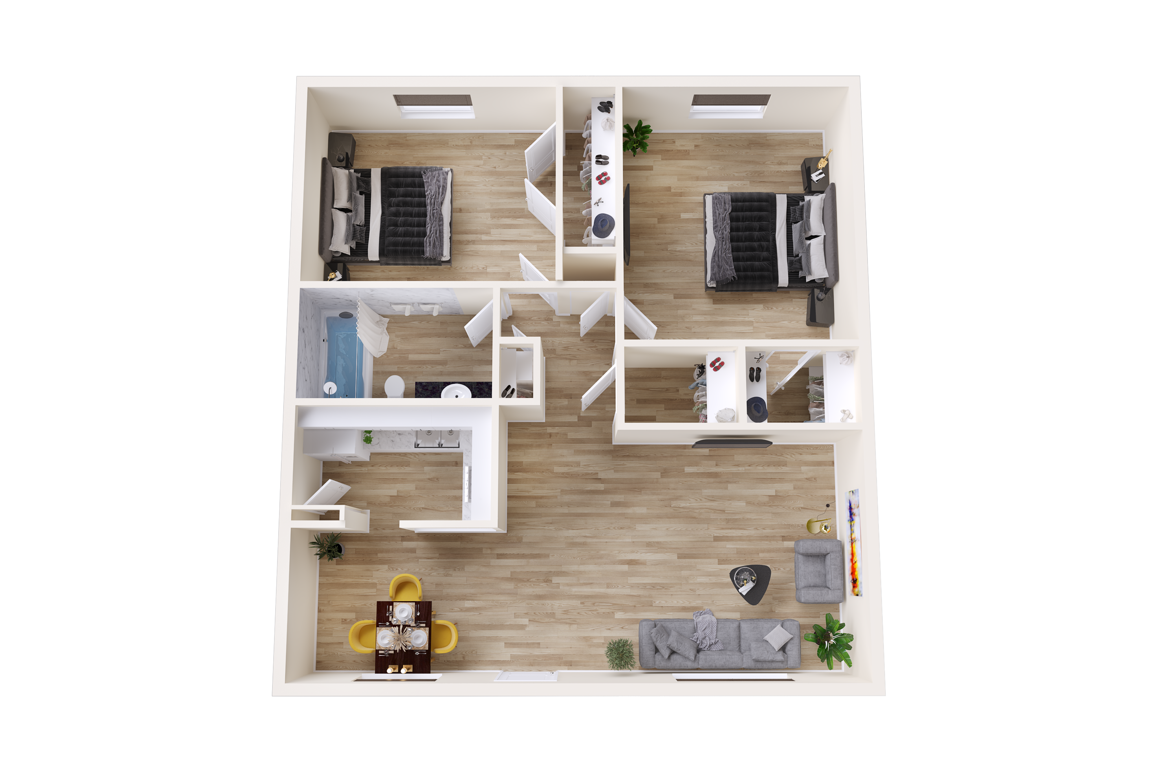 The Bluebonnet – Two Bedroom One Bathroom - 3D Plan