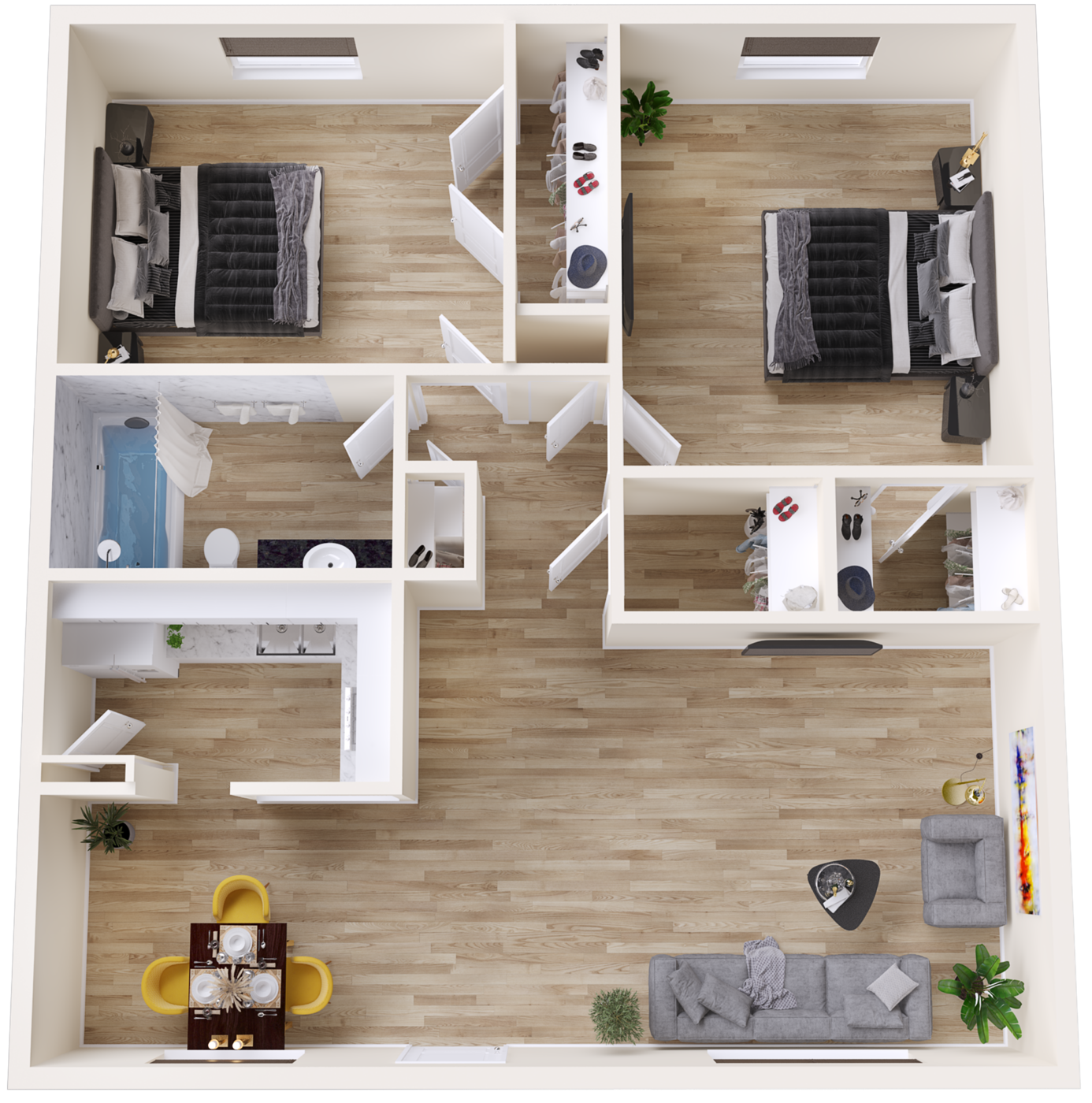 The Bluebonnet – Two Bedroom One Bathroom - 3D Plan